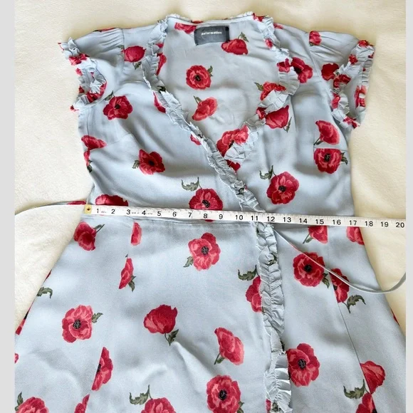 Reformation Garnet Wrap Floral Print Mini Dress Size: Large - Picture 7 of 9